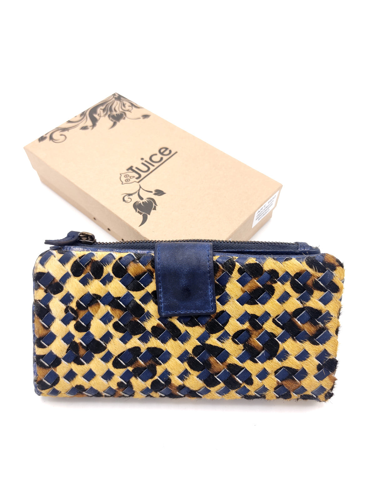 Washed leather and calf hair wallet art. LE1032.422