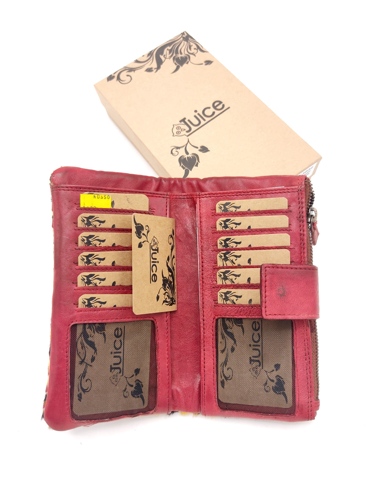 Washed leather and calf hair wallet art. LE1032.422