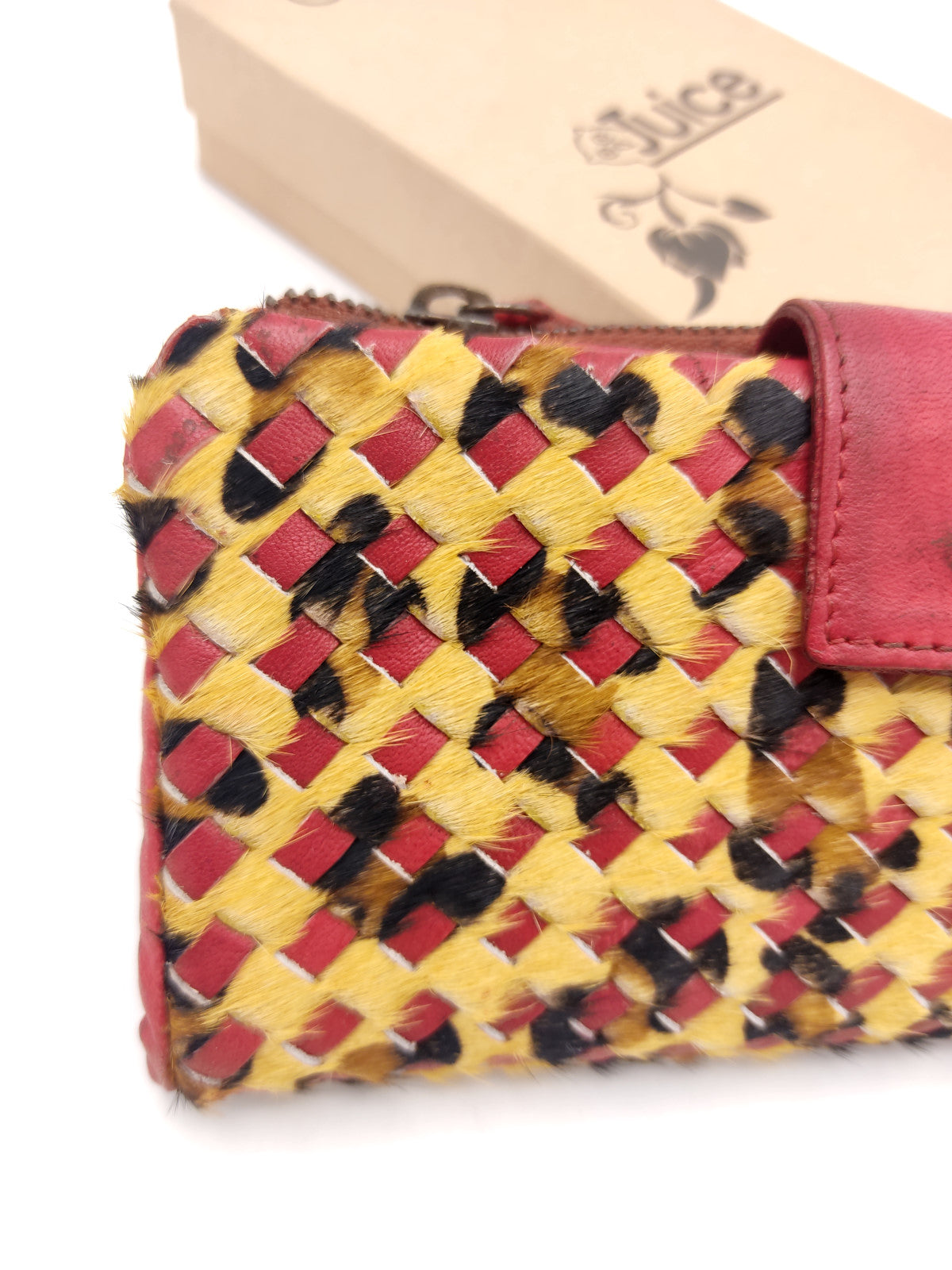 Washed leather and calf hair wallet art. LE1032.422