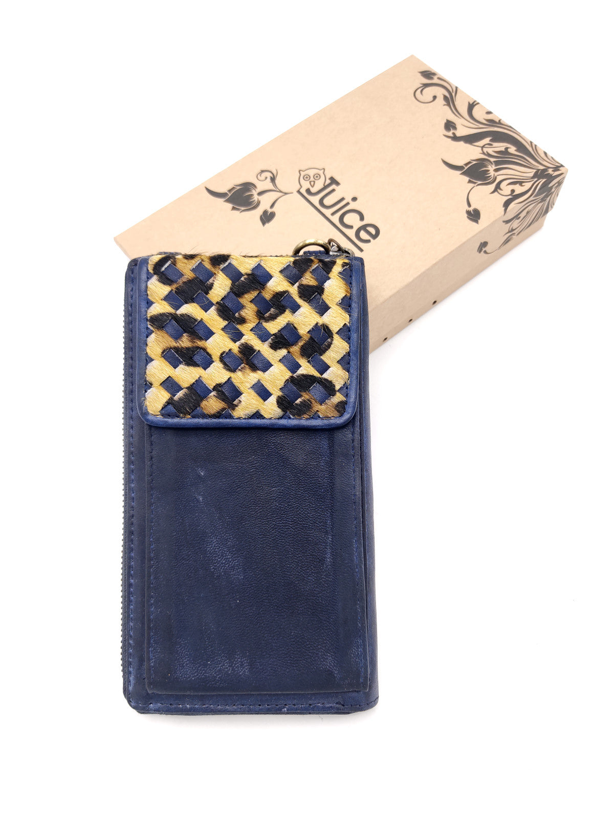 Washed leather and calf hair wallet art. LE055.422