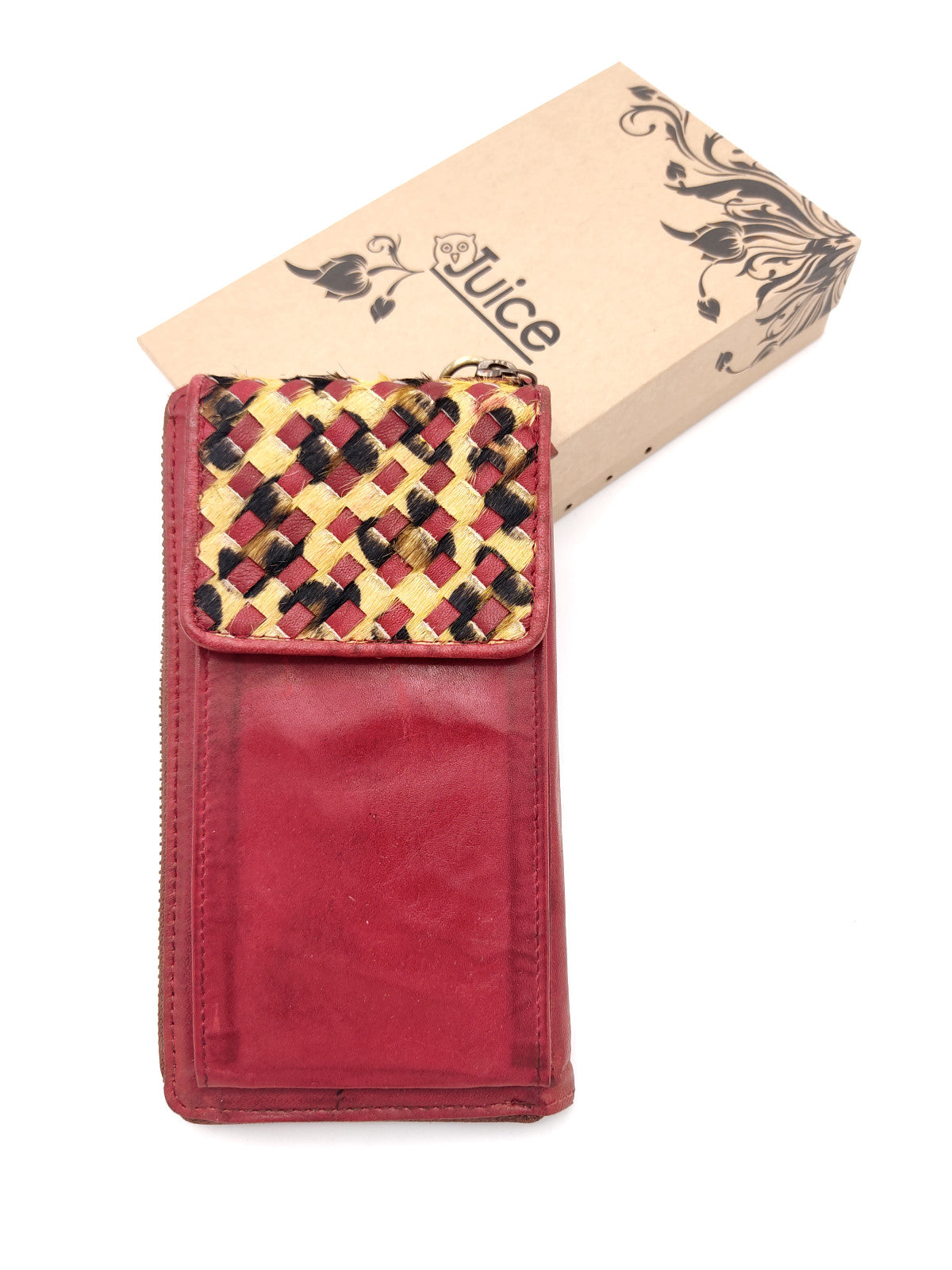 Washed leather and calf hair wallet art. LE055.422