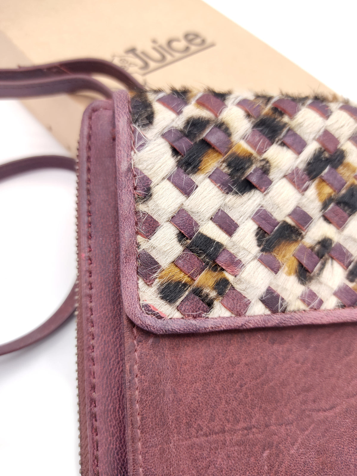 Washed leather and calf hair wallet art. LE055.422