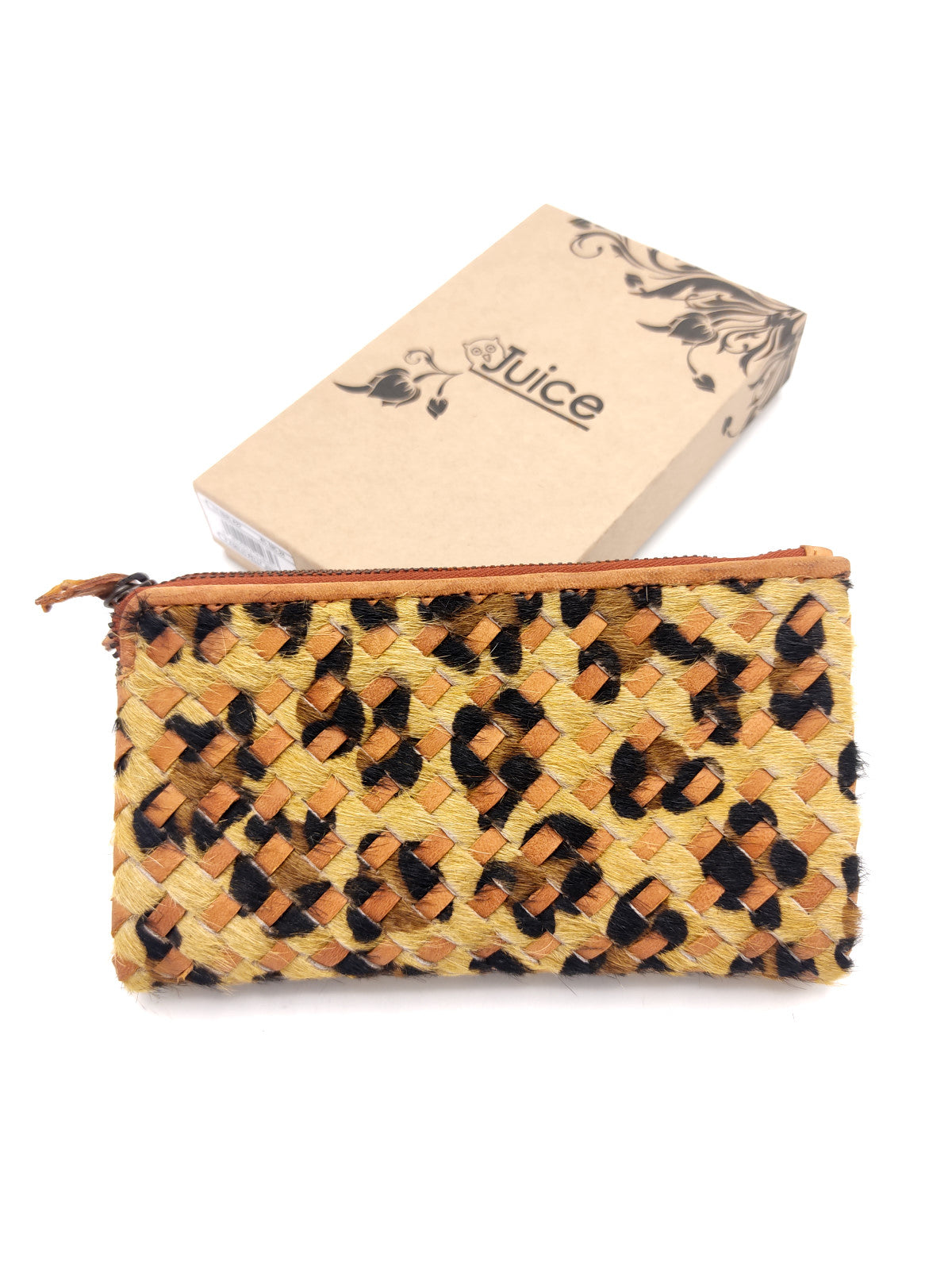 Washed leather and calf hair wallet art. LE1035.422