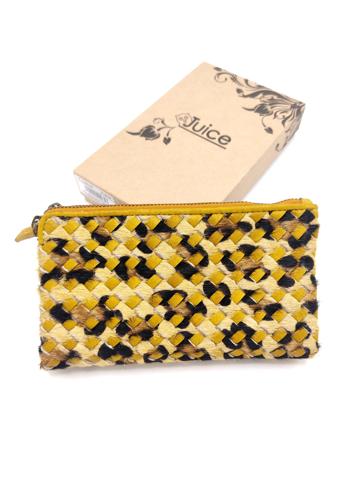 Washed leather and calf hair wallet art. LE1035.422