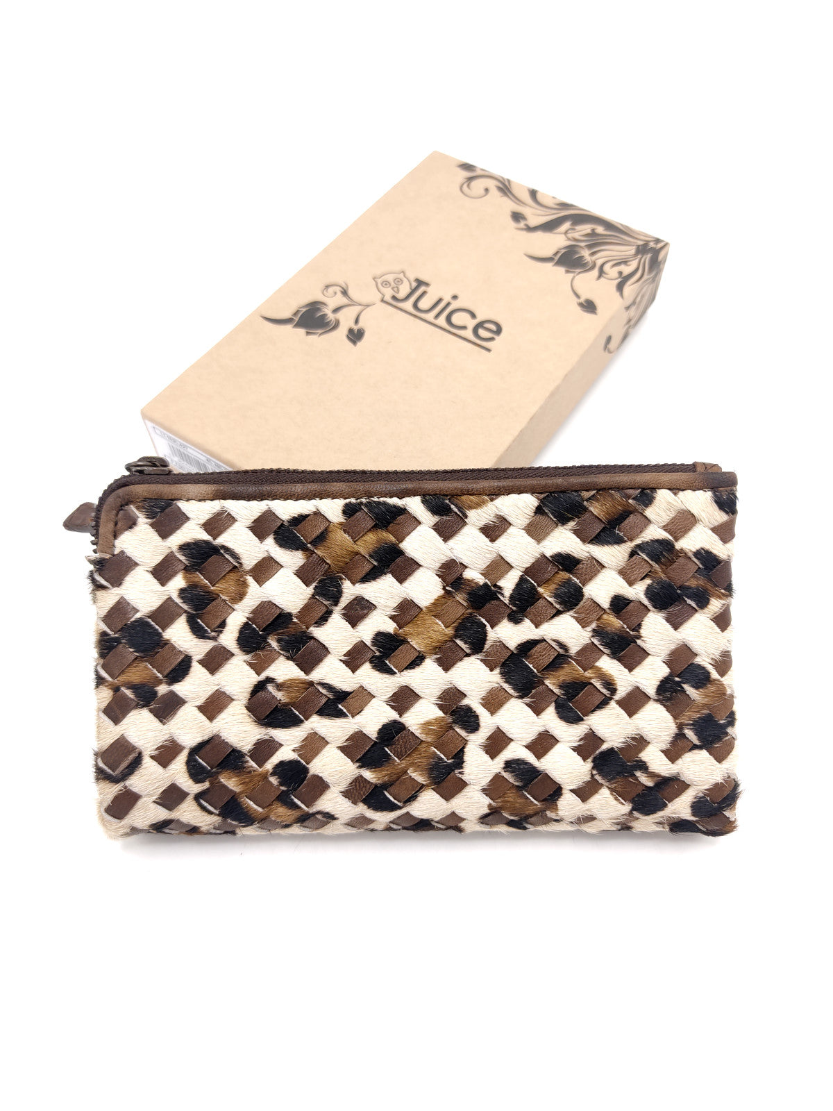 Washed leather and calf hair wallet art. LE1035.422