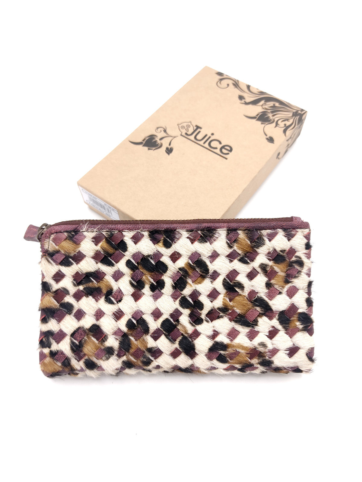 Washed leather and calf hair wallet art. LE1035.422