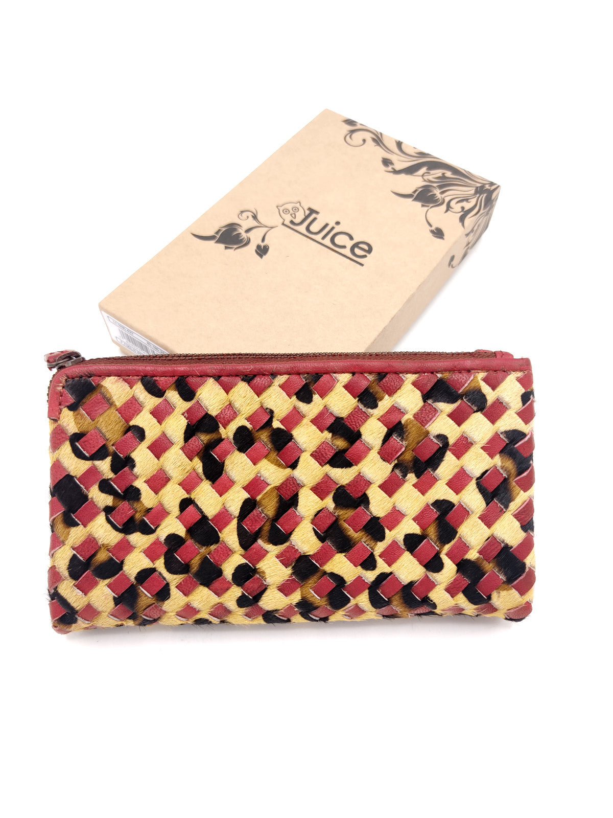 Washed leather and calf hair wallet art. LE1035.422