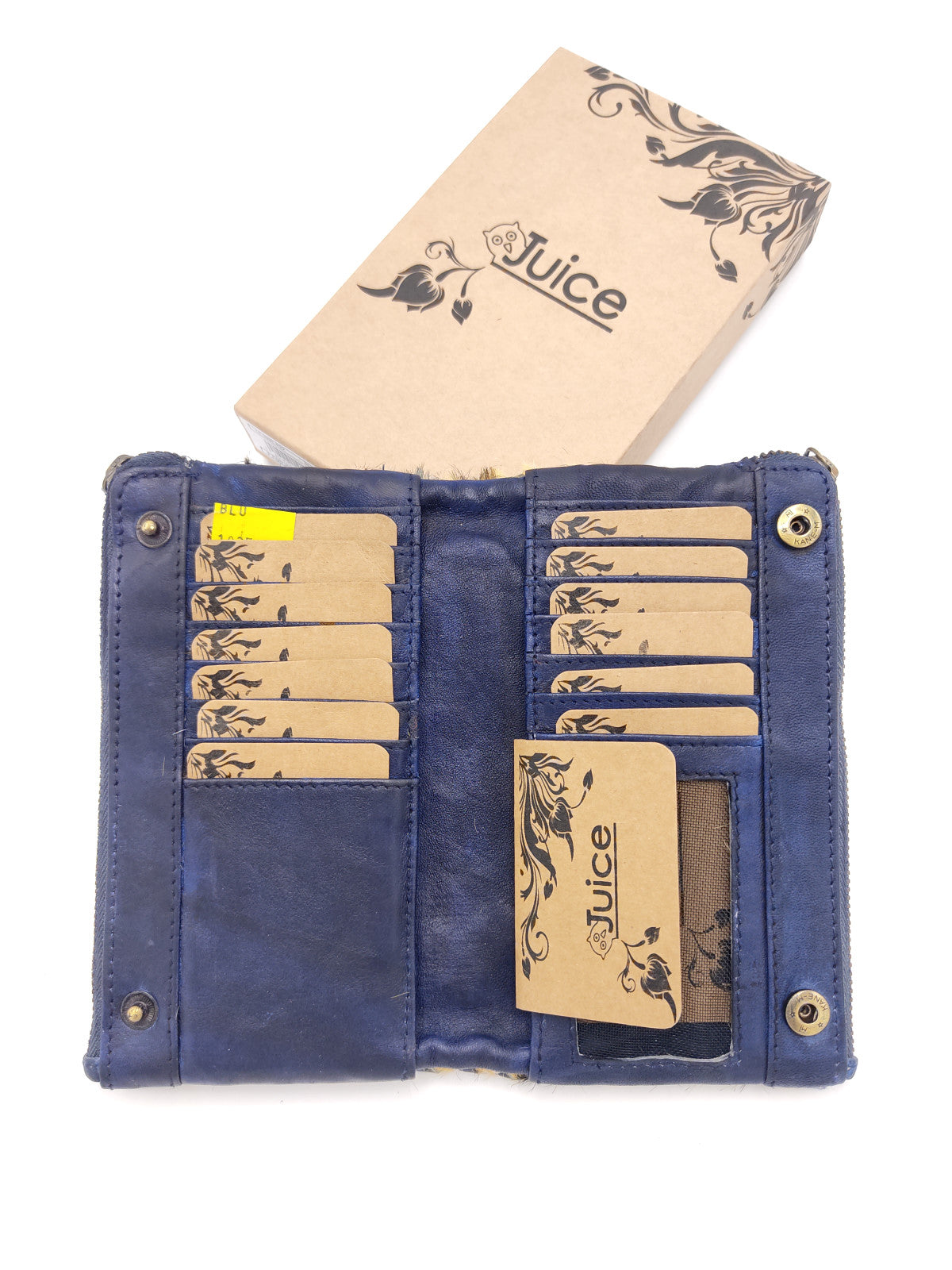 Washed leather and calf hair wallet art. LE1035.422