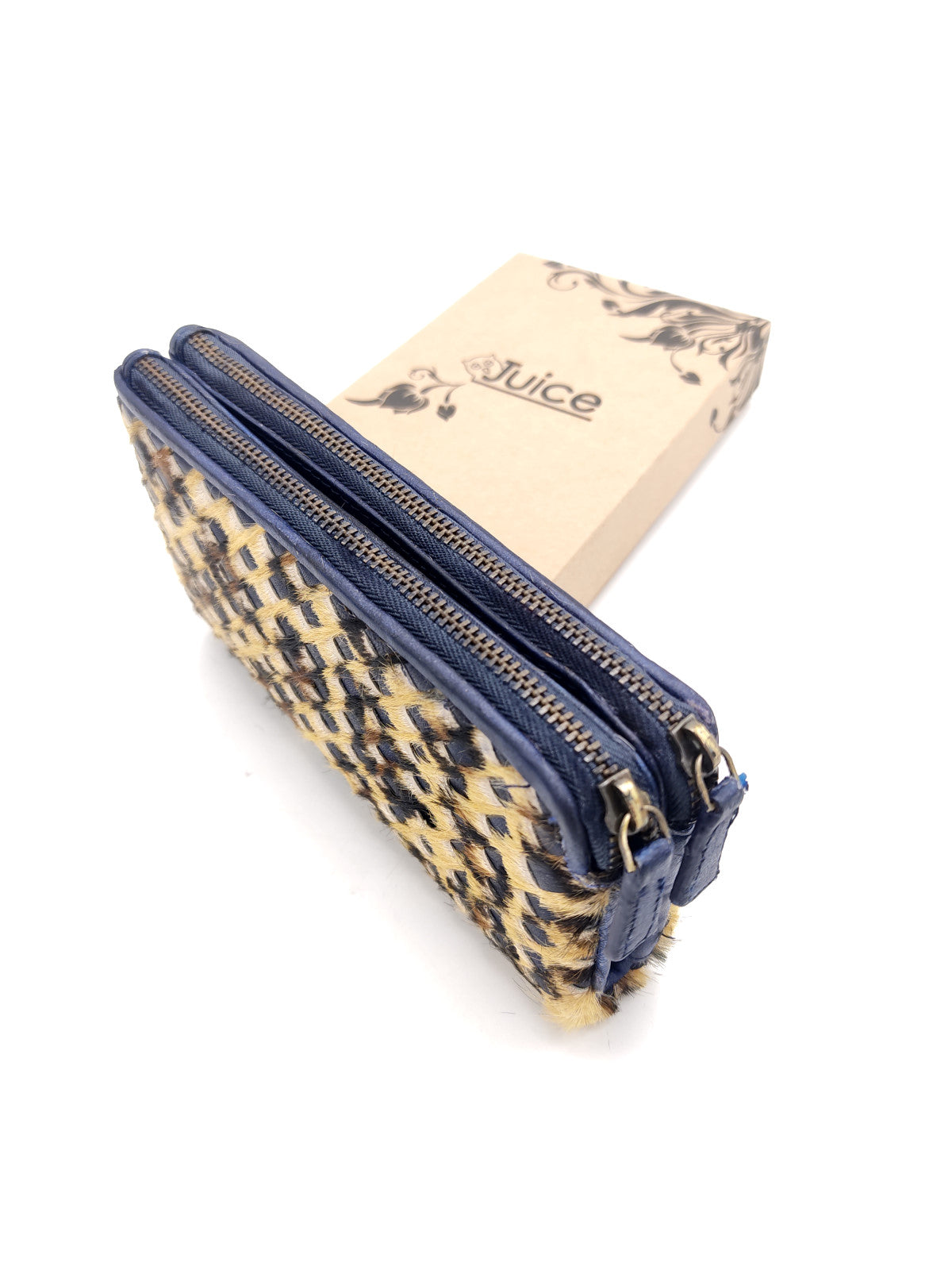 Washed leather and calf hair wallet art. LE1035.422