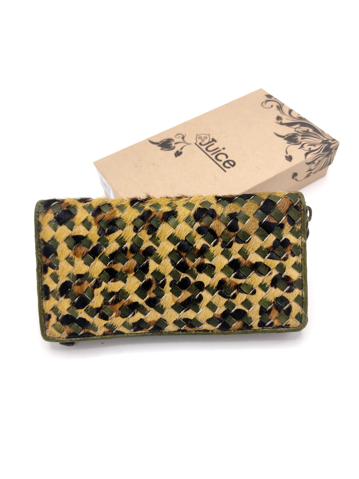 Washed leather and calf hair wallet art. LE1031.422