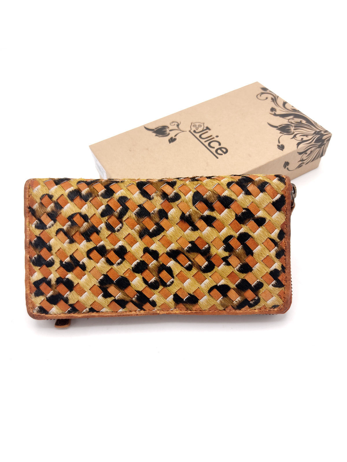 Washed leather and calf hair wallet art. LE1031.422