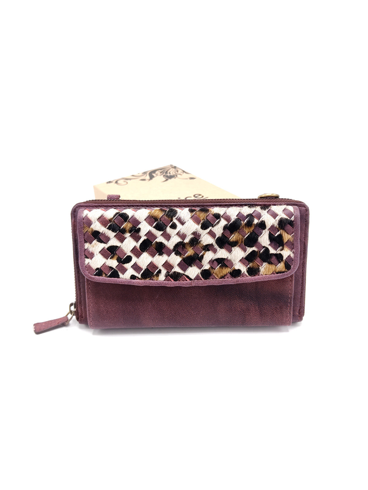 Washed leather and calf hair wallet art. LE056.422