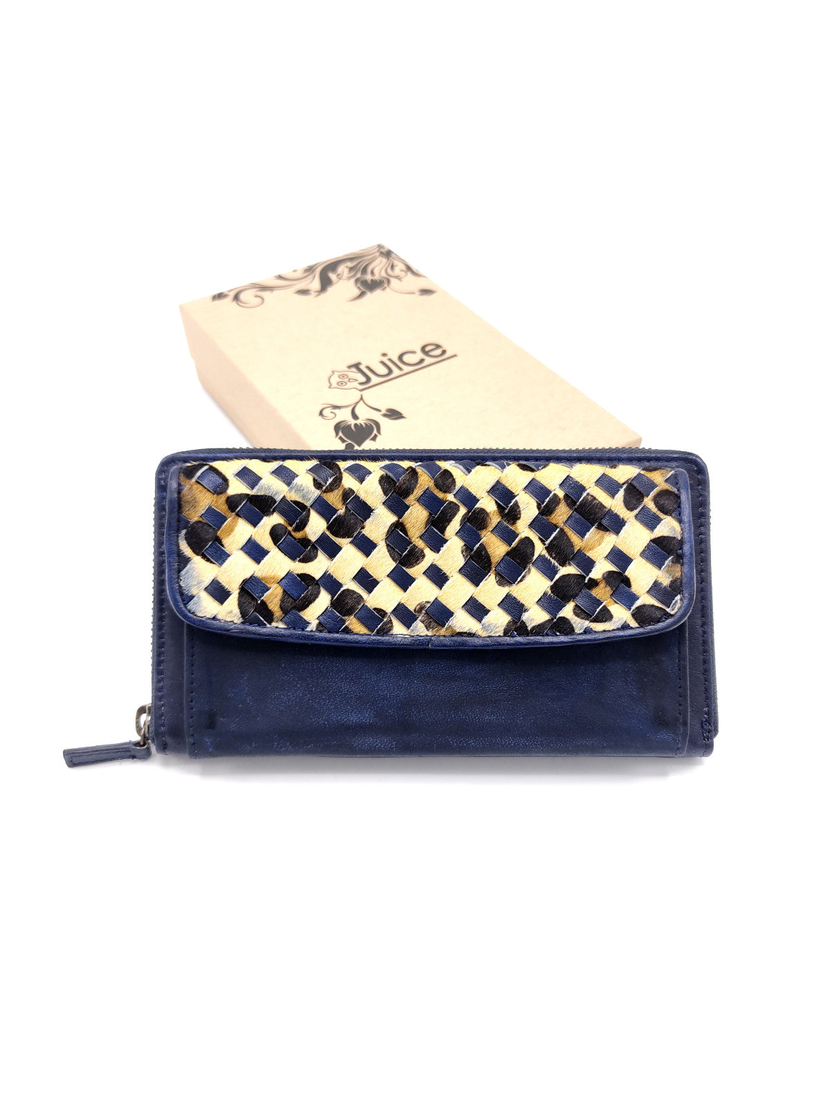 Washed leather and calf hair wallet art. LE056.422