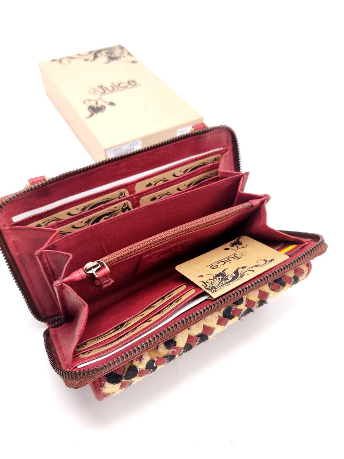 Washed leather and calf hair wallet art. LE056.422