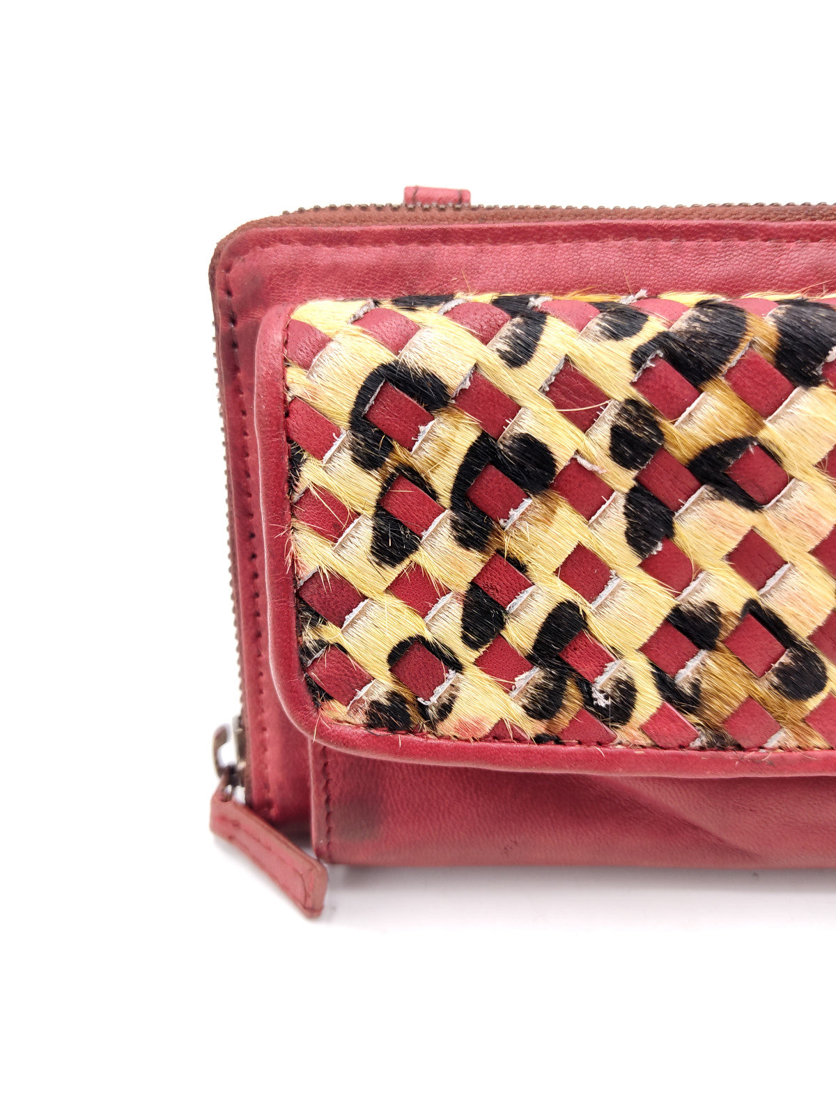 Washed leather and calf hair wallet art. LE056.422