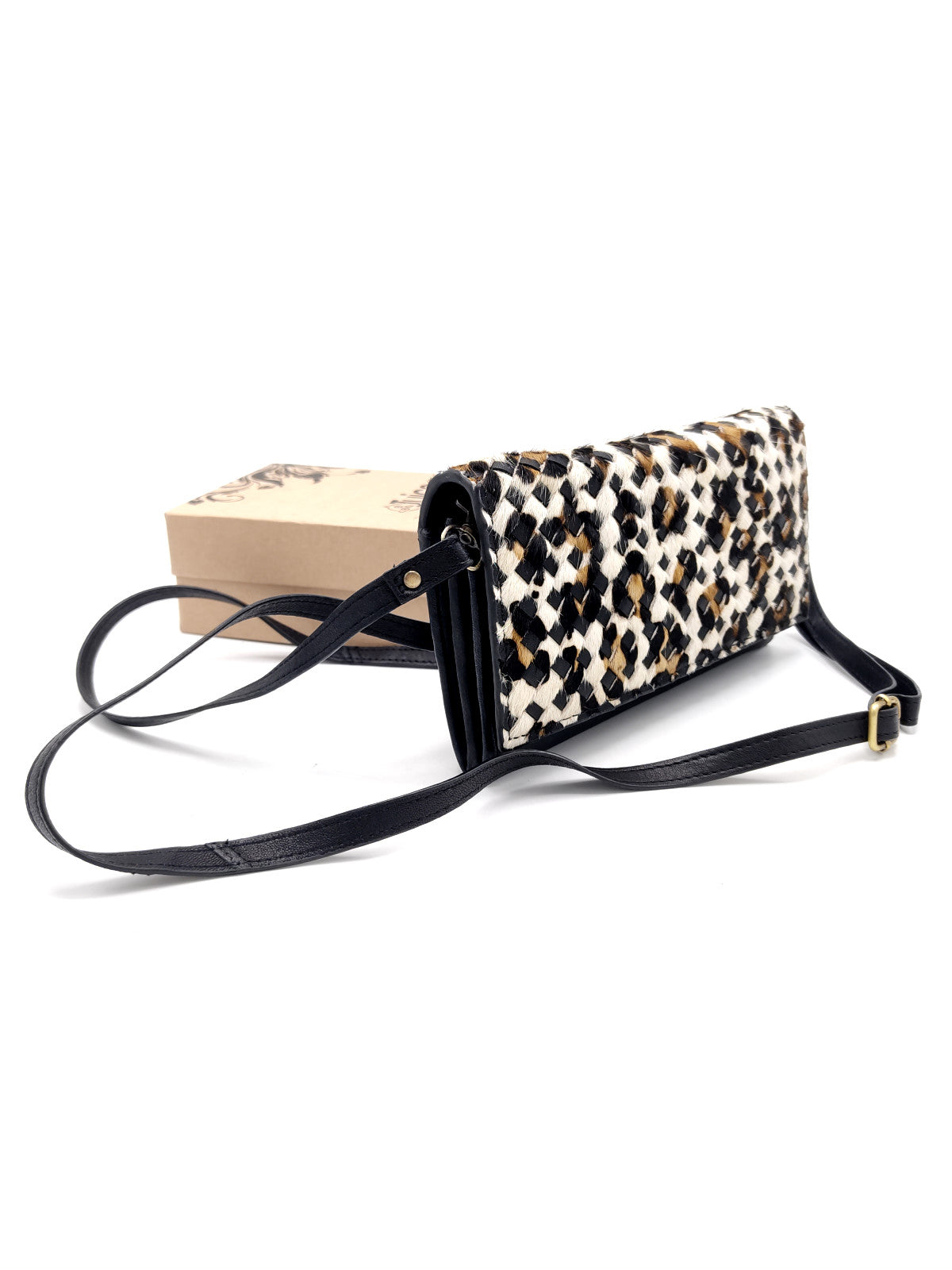 Washed leather and calf hair wallet art. LE057.422