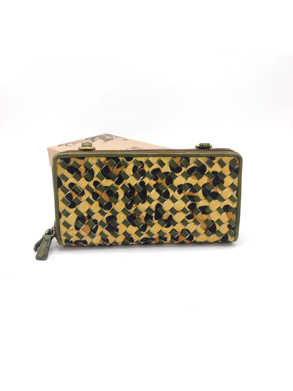 Washed leather and calf hair wallet art. LE1059.422