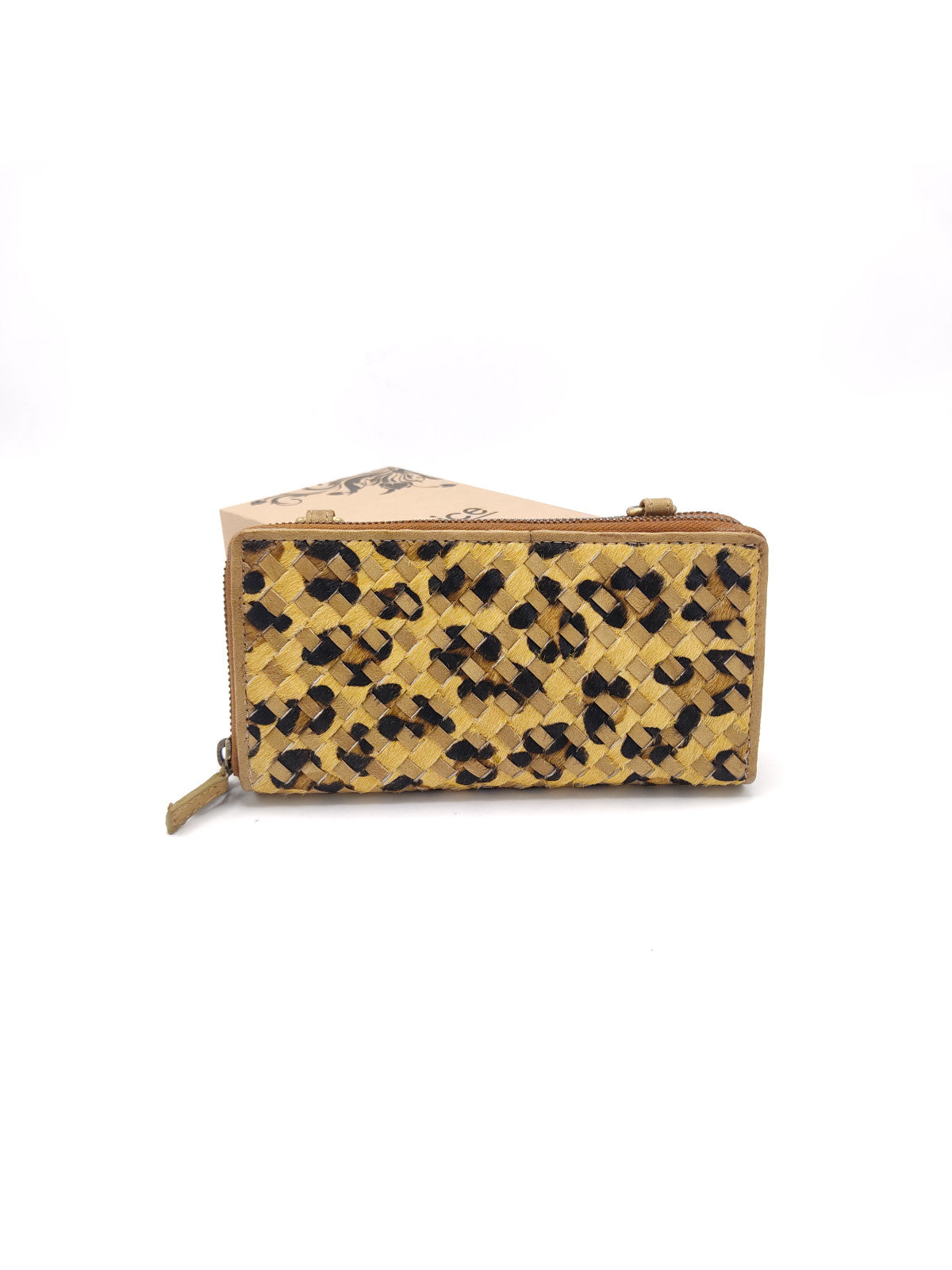 Washed leather and calf hair wallet art. LE1059.422