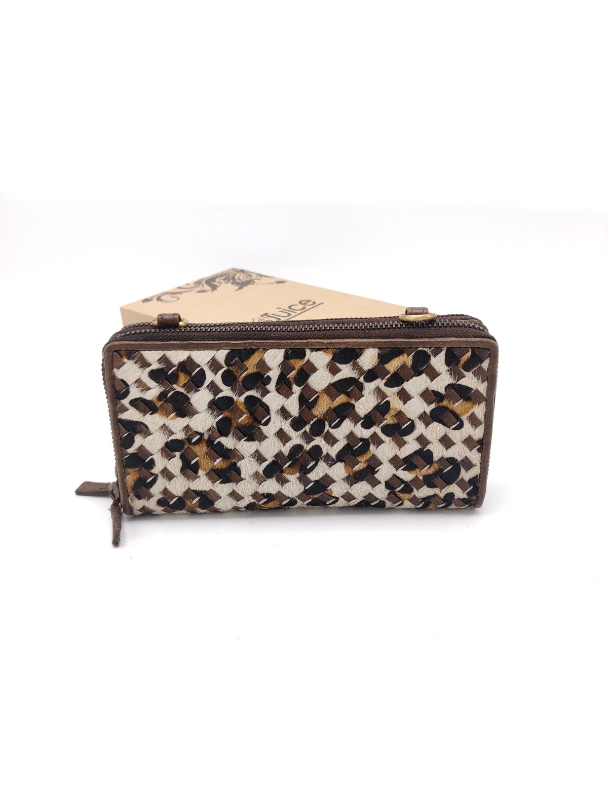 Washed leather and calf hair wallet art. LE1059.422