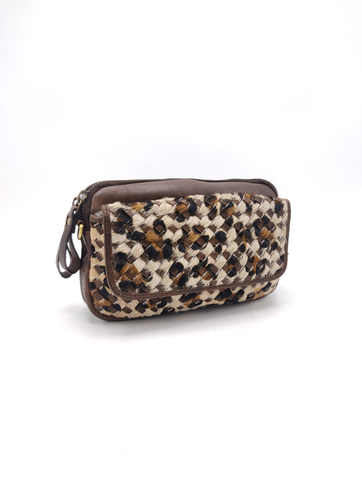 Washed leather and calf hair shoulder bag art. LE024.422