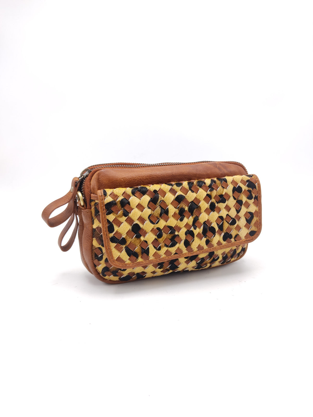 Washed leather and calf hair shoulder bag art. LE024.422