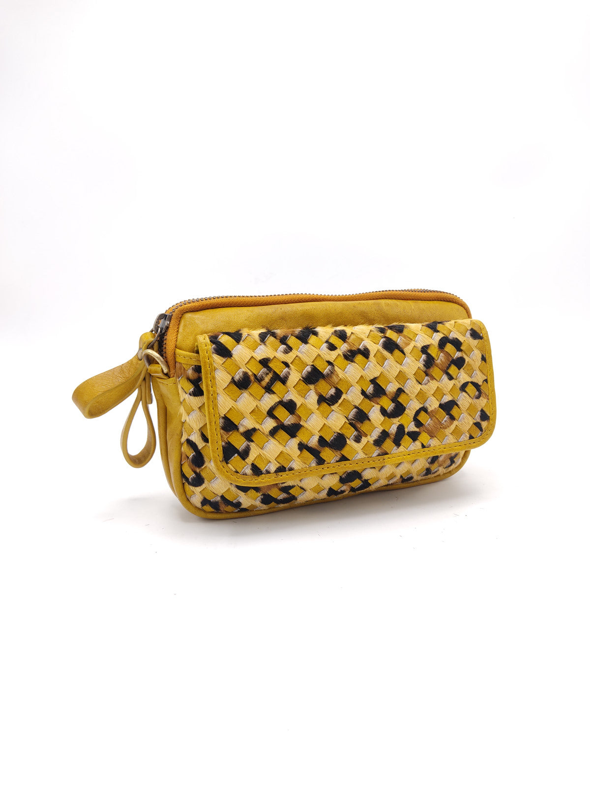 Washed leather and calf hair shoulder bag art. LE024.422