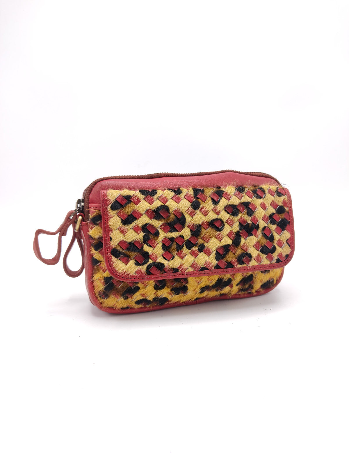 Washed leather and calf hair shoulder bag art. LE024.422