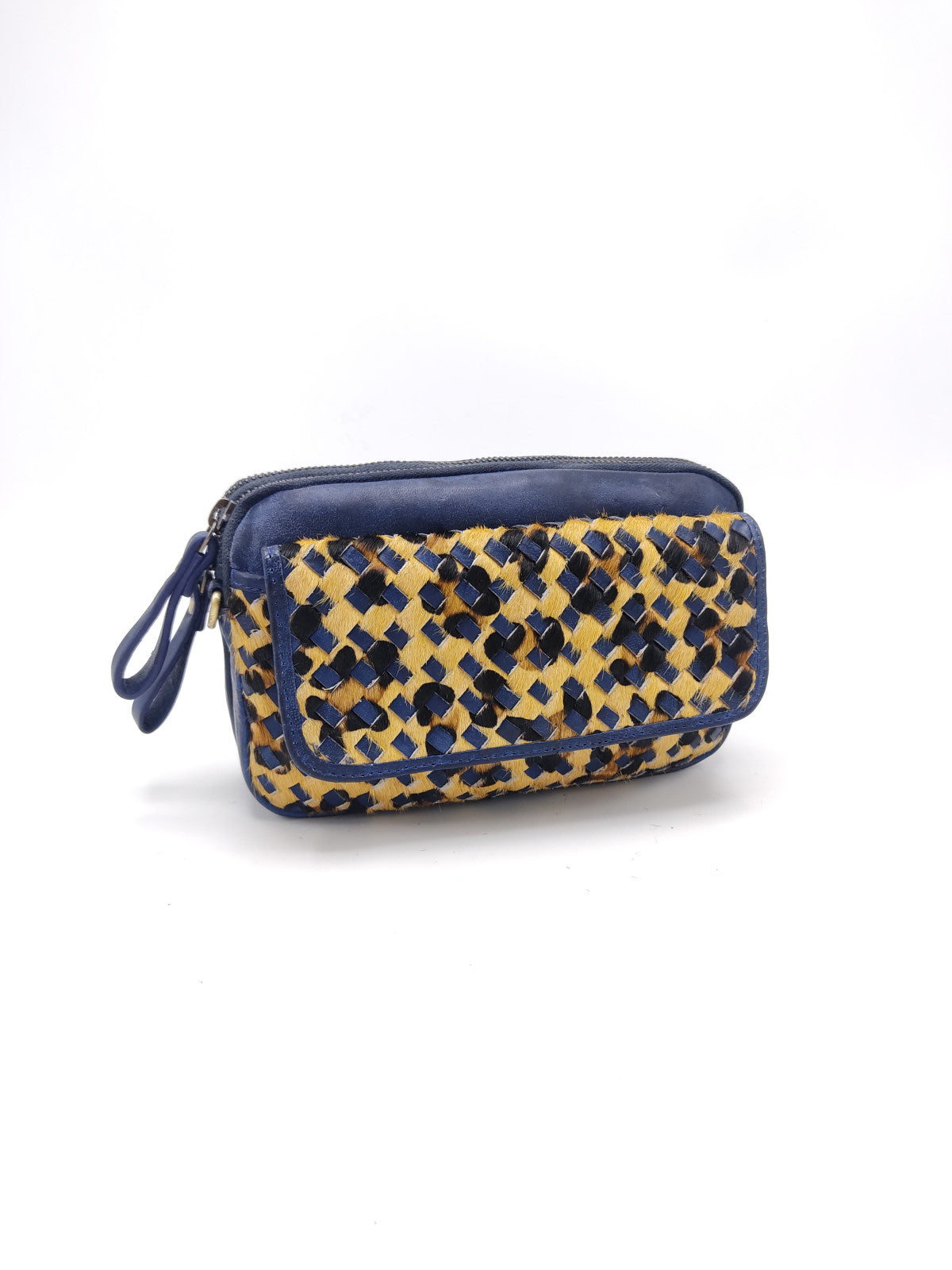 Washed leather and calf hair shoulder bag art. LE024.422