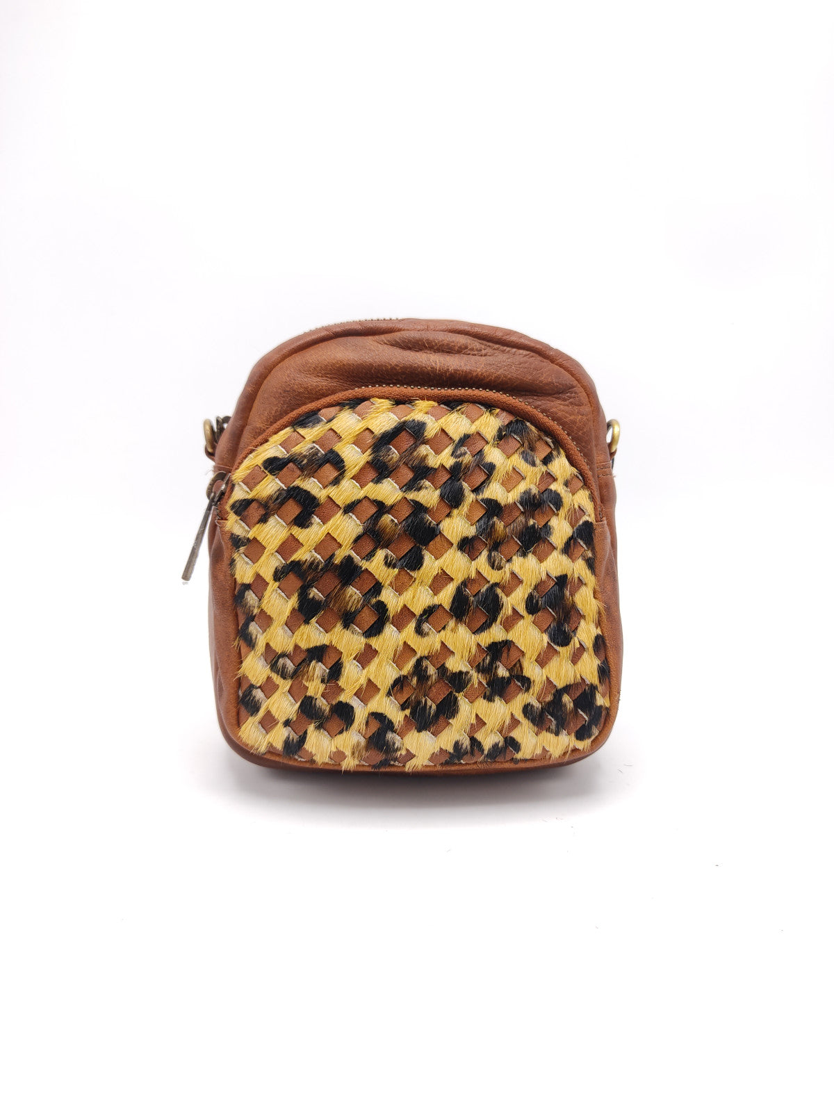 Washed leather and calf hair shoulder bag art. LE030.422