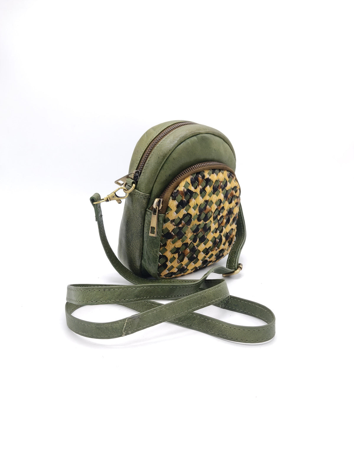 Washed leather and calf hair shoulder bag art. LE030.422