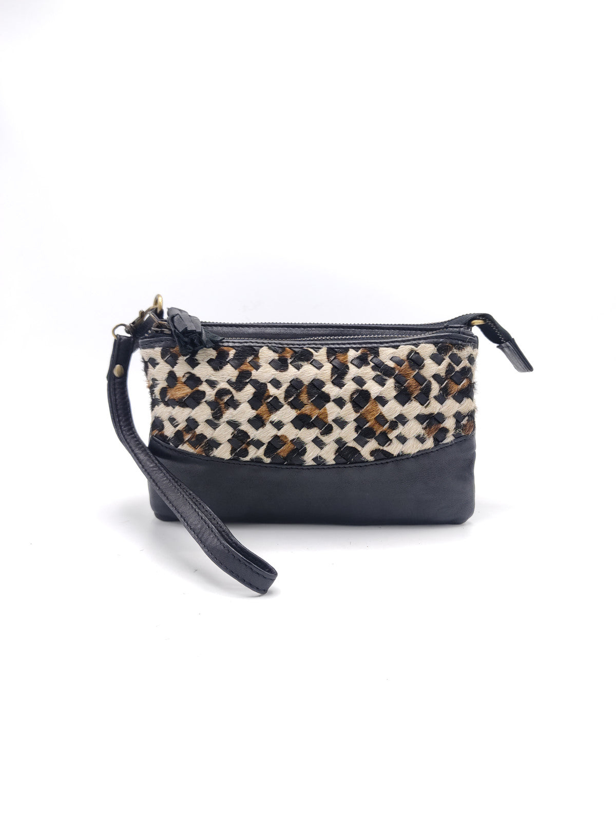 Washed leather and calf hair shoulder bag art. LE042.422