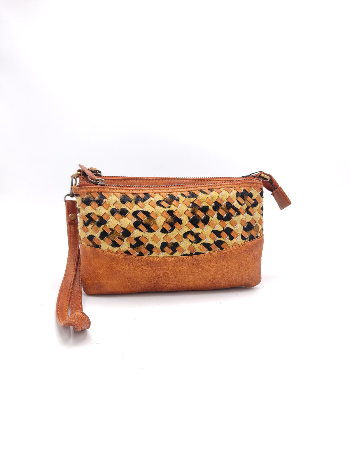 Washed leather and calf hair shoulder bag art. LE042.422