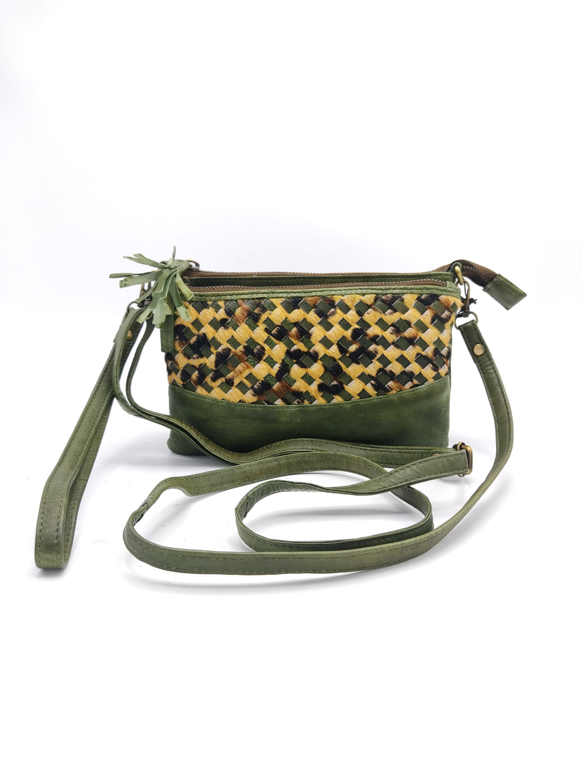 Washed leather and calf hair shoulder bag art. LE042.422