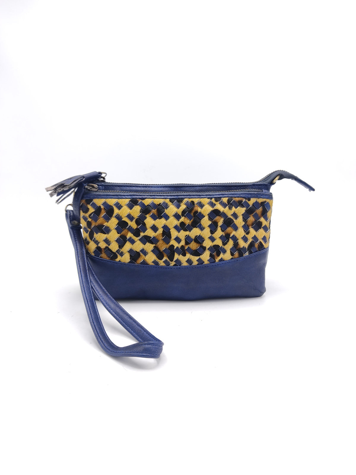 Washed leather and calf hair shoulder bag art. LE042.422