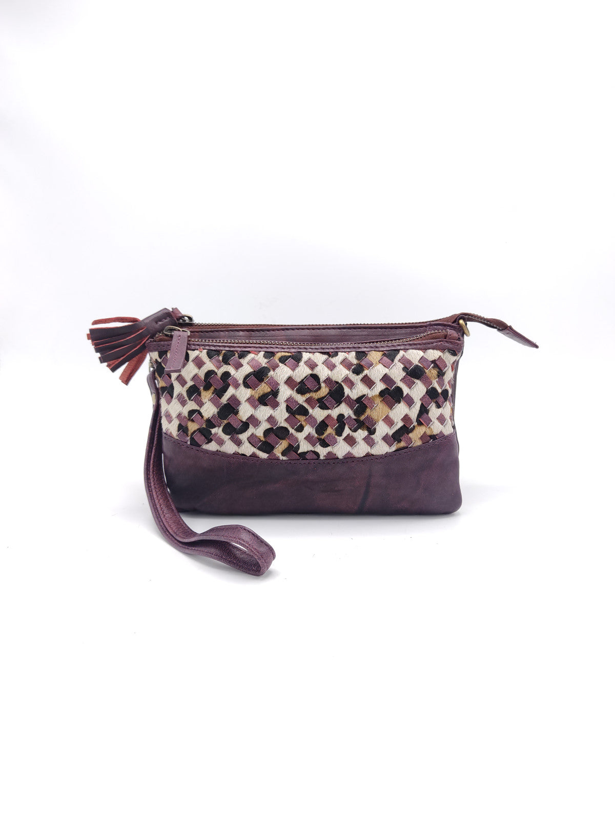 Washed leather and calf hair shoulder bag art. LE042.422