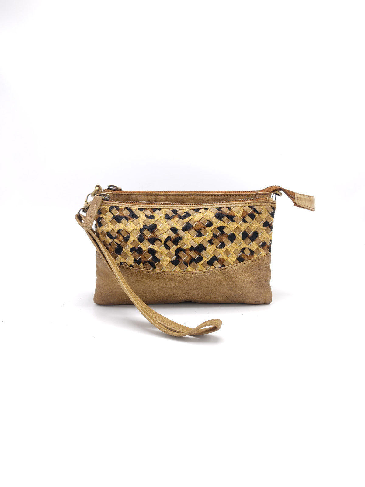 Washed leather and calf hair shoulder bag art. LE042.422