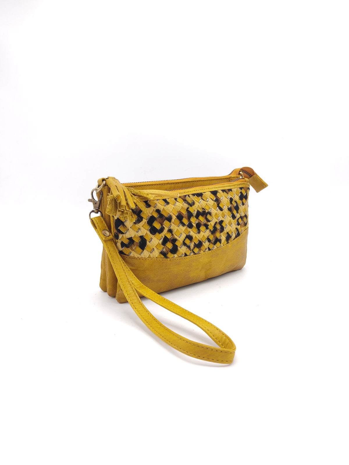 Washed leather and calf hair shoulder bag art. LE042.422