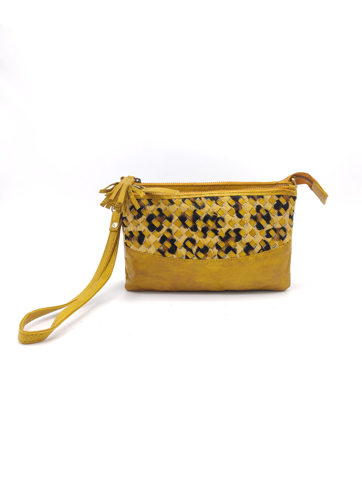 Washed leather and calf hair shoulder bag art. LE042.422