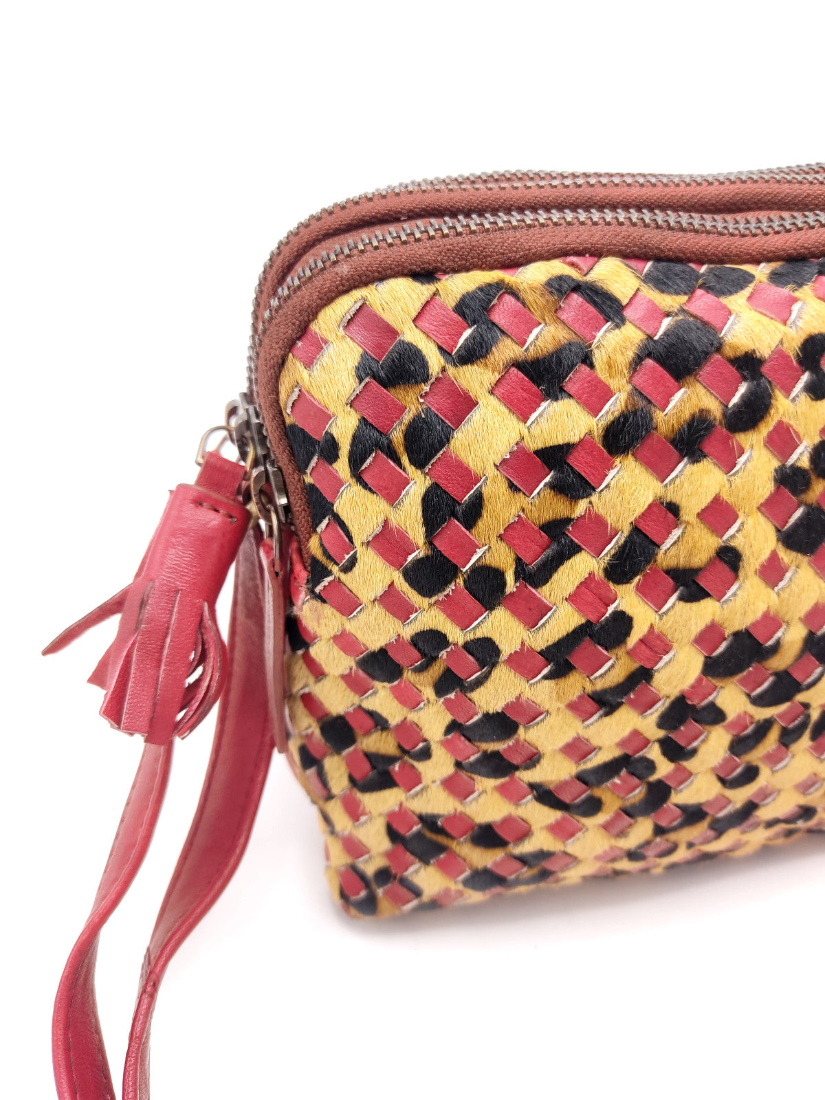 Washed leather and calf hair shoulder bag art. LE043.422