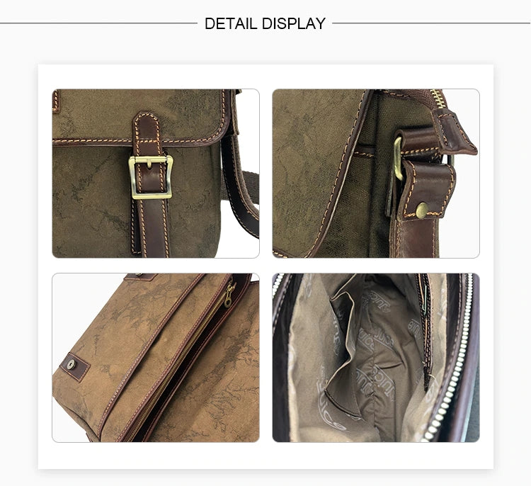 Canvas material and genuine leather shoulder bag for men, Made in Italy art. 112249