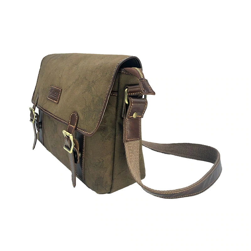 Canvas material and genuine leather shoulder bag for men, Made in Italy art. 112249