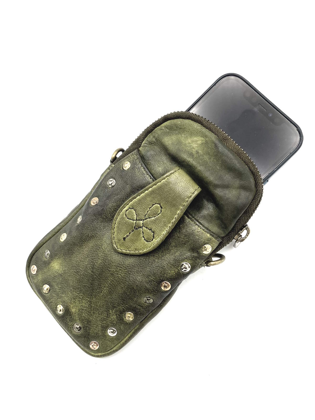 Phone case with strap in washed leather, Brand Juice, art. 054-JU02.422