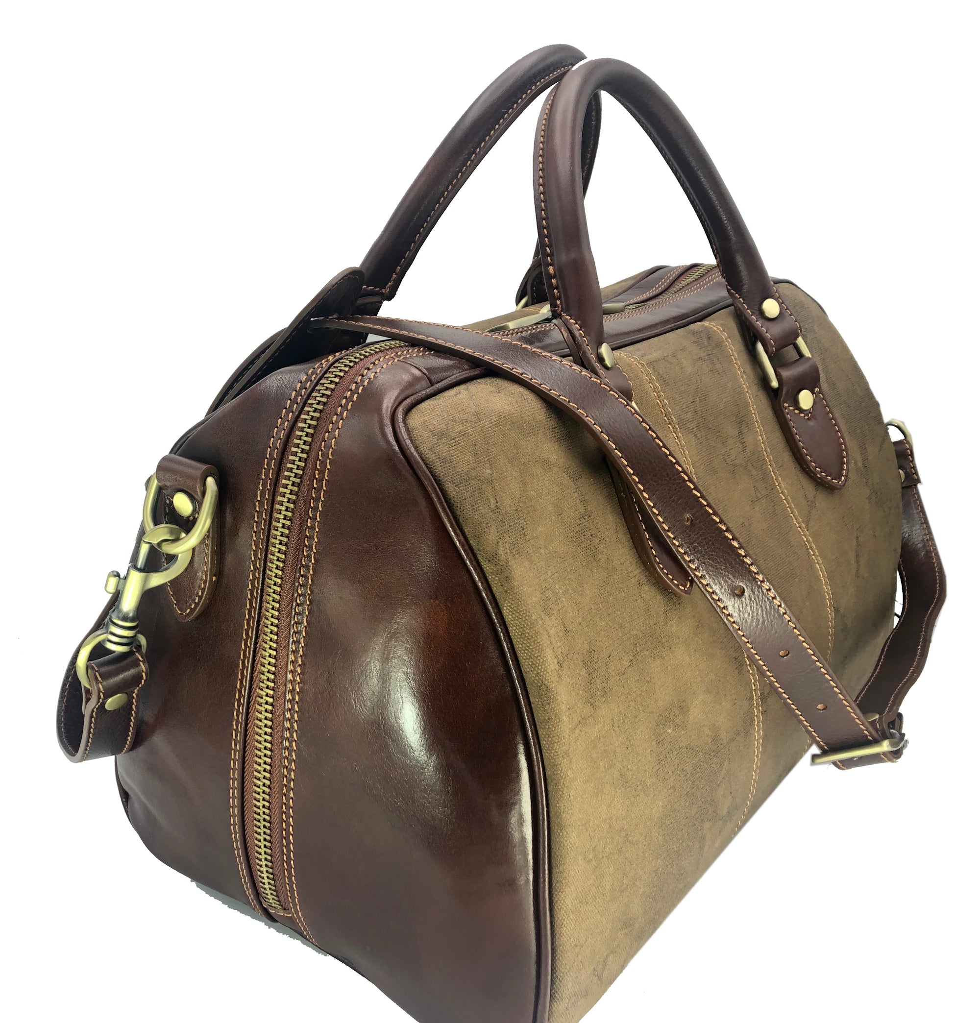 Hand buffered leather and canvas travel bag for men, Made in Italy, art.112255