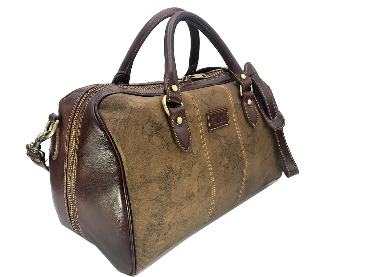 Hand buffered leather and canvas travel bag for men, Made in Italy, art.112255