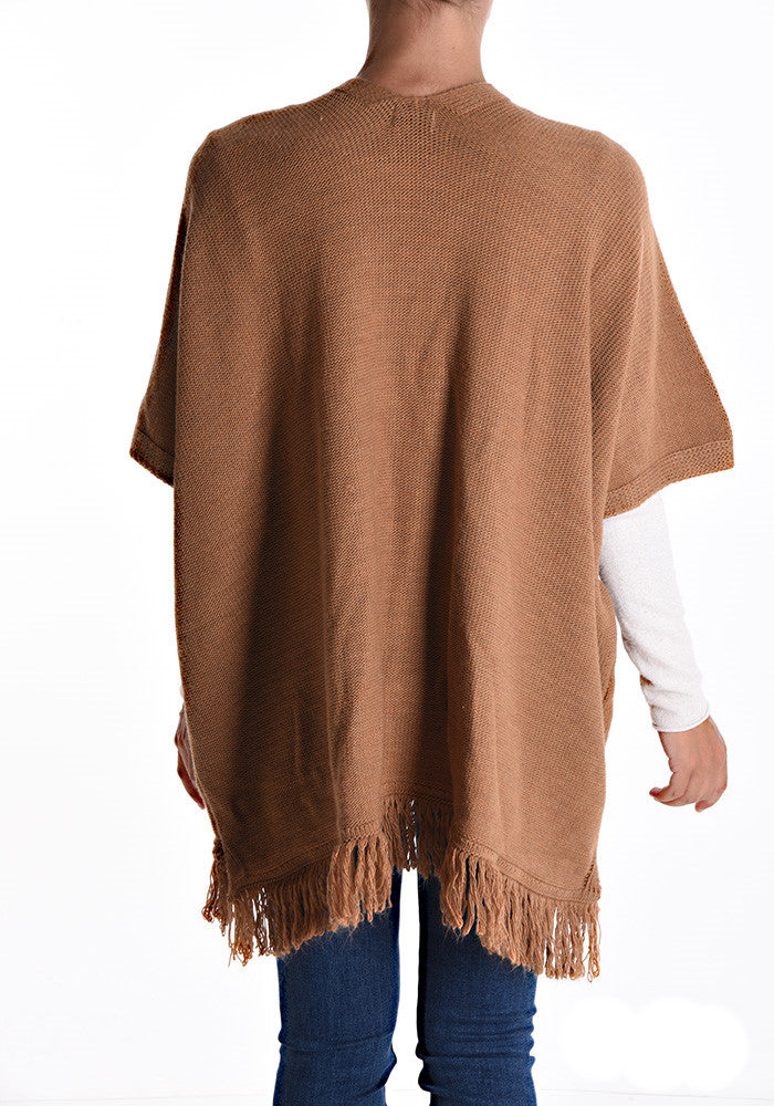 Poncho con frange, per le donne, Made in Italy, art.  ST15072