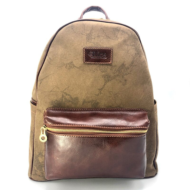 Hand buffered leather and canvas backpack art. 112238