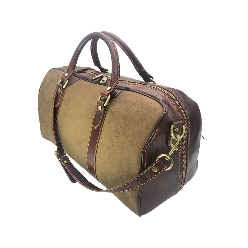Hand buffered leather and canvas travel bag art. 112246
