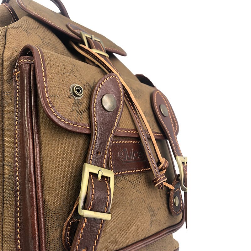 Hand buffered leather and canvas backpack art. 112248