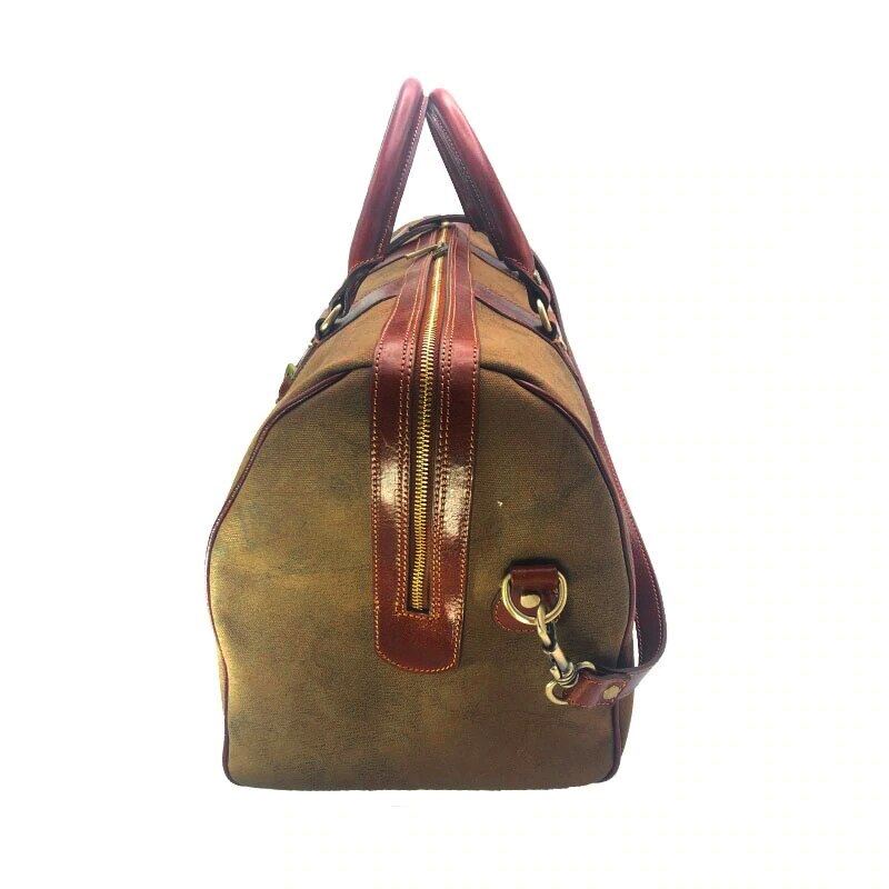 Hand buffered leather and canvas travel bag art. 112243