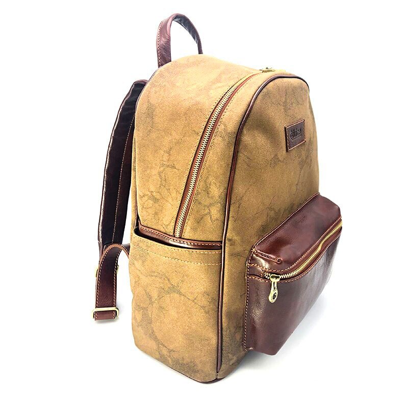 Hand buffered leather and canvas backpack art. 112238